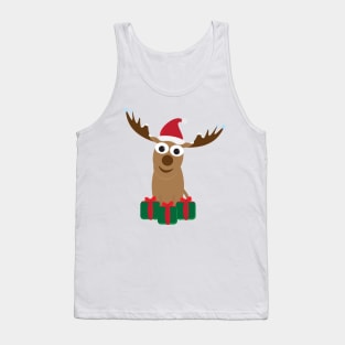 Cute Cartoon Deer with Santa Hat and Green Red Gifts Tank Top